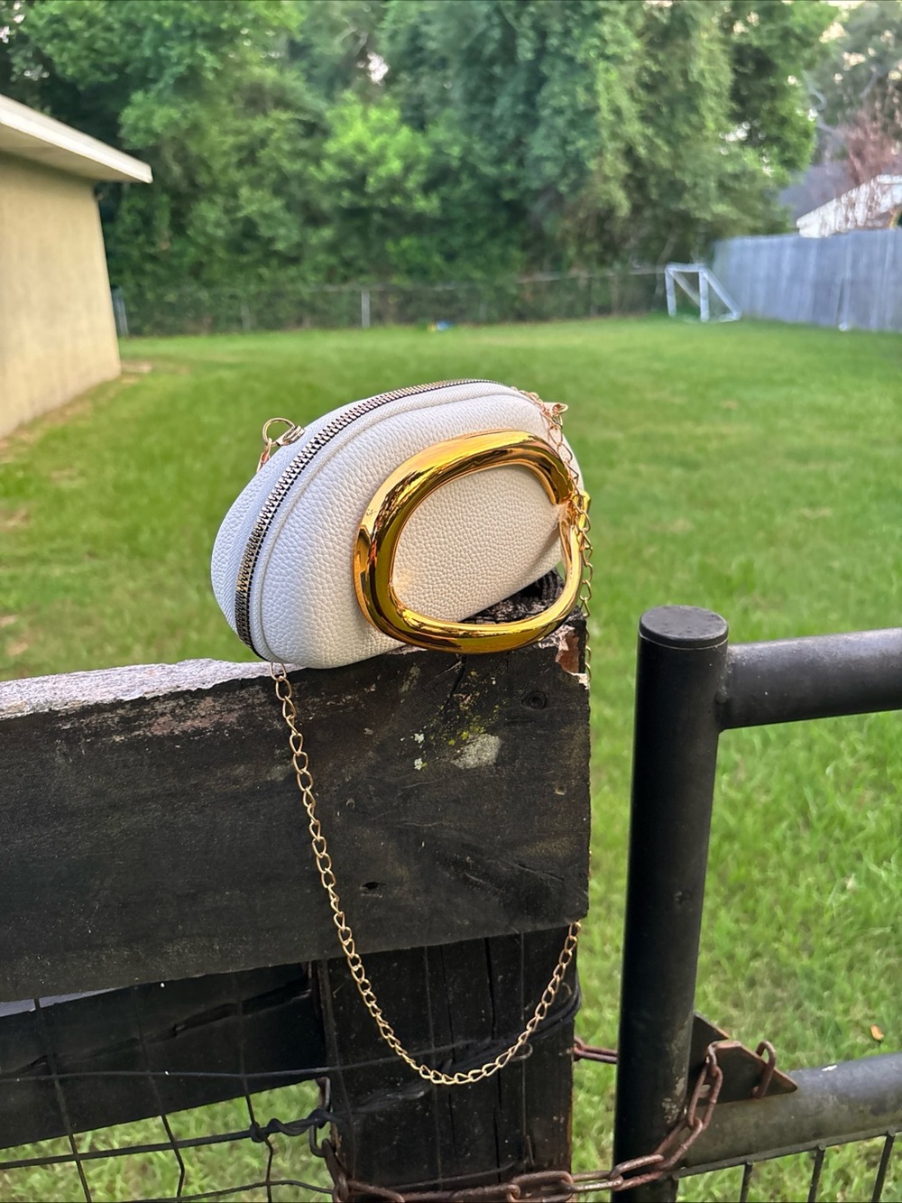 Cream Mini Crossbody Bag with Gold Oval Accent